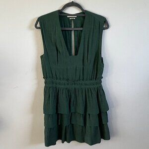 Isabel Marant Tiered Green Mini Dress • Square Neck • Smocked Waist